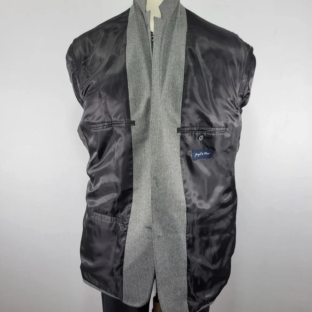 Joseph Feiss Men's Sport Coat Blazer Two Button‎ Gray Herringbone Poly Blend 46L